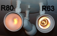 Comparision of an R63 lamp and a R80 lamp